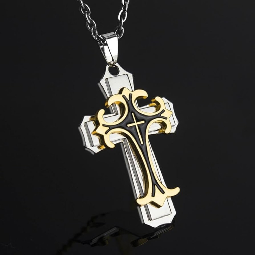 Gold and Silver Cross Pendant Necklace for men’s